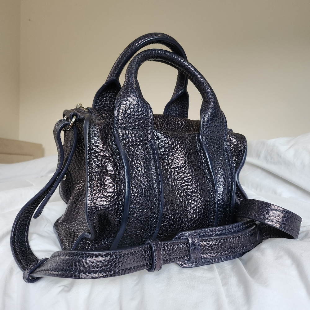 Alexander Wang Navy Blue Pebbled Leather Rockie Satchel